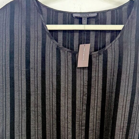 Forenza The Limited Black Sleeveless Shimmer Stripe Tunic Vest Top NEW - Picture 11 of 13